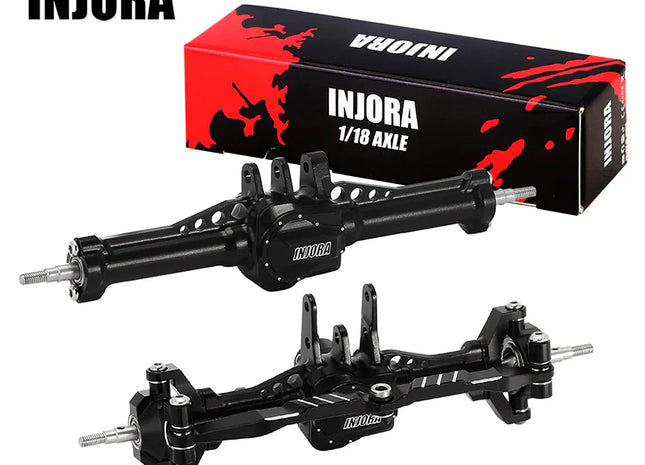 INJORA +4mm Extended Aluminum Front & Rear Complete Axles for 1/18 TRX4M / TRX4MT — 4M-61FR