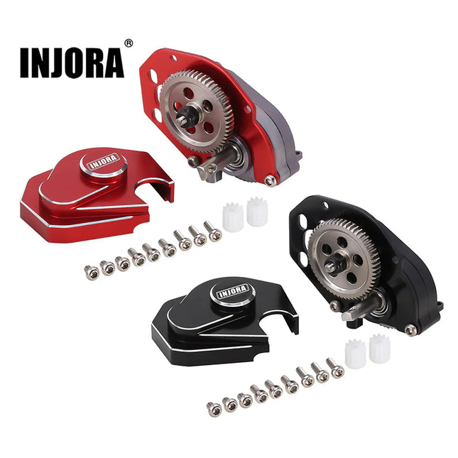 INJORA CNC Aluminum Complete Transmission Gearbox for Axial SCX24 & AX24 – SCX24-130 (Red or Black)