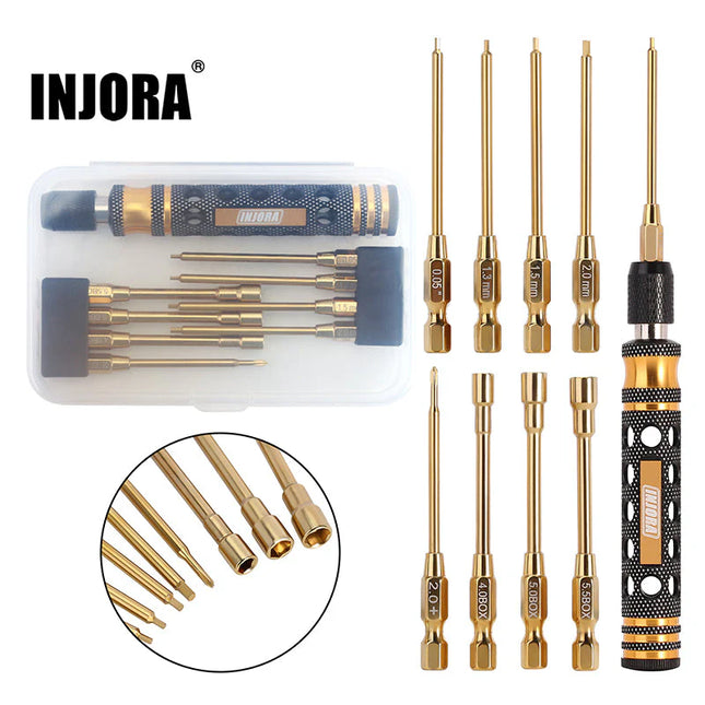INJORA 8-in-1 Quick Change Hex, Phillips & Nut Driver Tool Kit for 1/18 & 1/24 RC Crawlers – Tool-LSD49