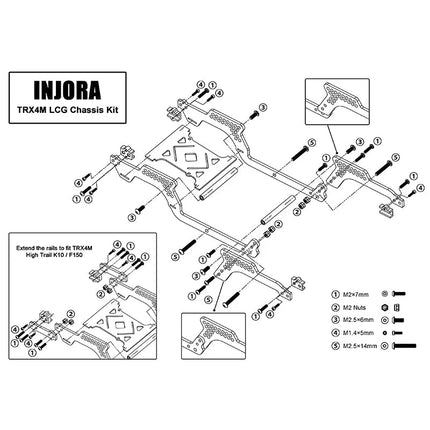 INJORA Universal LCG Carbon Fiber Chassis Kit for 1/18 TRX4M – 4M-89