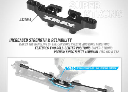 XRAY Aluminum Front Roll-Center Holder for Bridge Upper Deck – 322046