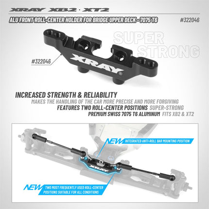 XRAY Aluminum Front Roll-Center Holder for Bridge Upper Deck – 322046