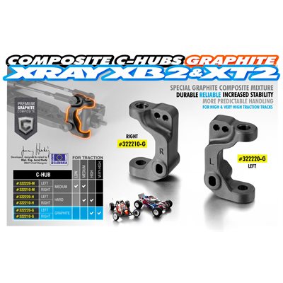 XRAY XB2 Composite C-Hub (Graphite) – Right or Left (322210-G / 322220-G)