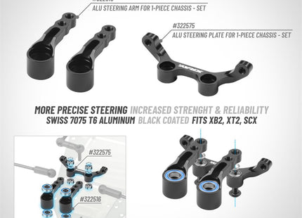 XRAY Aluminum Steering Plate Set – For 1-Piece Chassis (322575)