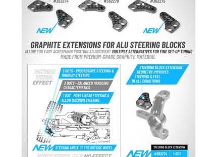 XRAY XT4 Graphite Steering Block Extension (2) (3-Dot) 362275