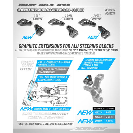 XRAY XT4 Graphite Steering Block Extension (2) (3-Dot) 362275