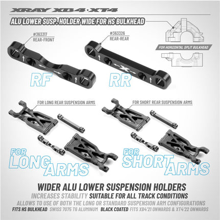 XRAY Aluminum Lower Suspension Holder Wide (HS Bulkhead, Rear-Front) 363317