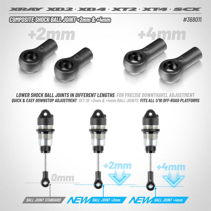 XRAY Composite Shock Ball Joint +2mm & +4mm (2+2) (368011)