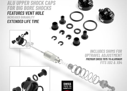 XRAY Aluminum Shock Cap Nut with Vent Hole – Big Bore (2) (368054)