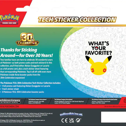 Pokémon TCG: 30th Celebration Tech Sticker Collection – Styles May Vary (10-10449-120)