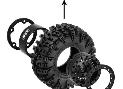 INJORA 1.3" 70×27mm Aluminum Wheel & Swamp Claw Tire Set for Micro Crawlers — YQW-1305BK-1319