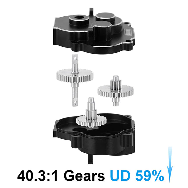 INJORA CNC Aluminum Complete Transmission for 1/18 TRX4M – Black (40.3:1 Underdrive 59%) – 4M-55UD-BK