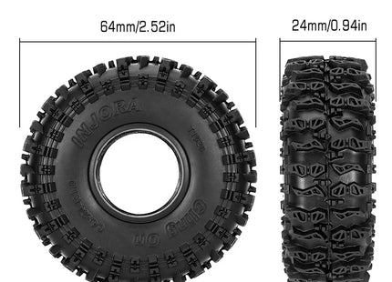 INJORA 1.0" Cling On Tires (64 × 24 mm) for 1/18 & 1/24 RC Crawlers – T1020