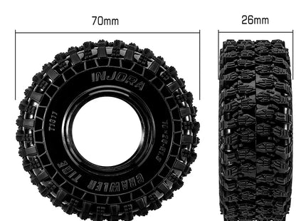 INJORA 1.3" Rock Crawling Tires (70 × 26 mm) for 1/18 & 1/24 RC Crawlers – T1311
