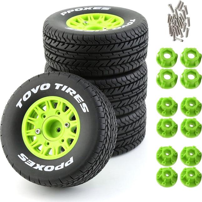 BOOF RC 1/10 Short Course PRE-MOUNTED Tires – Set of 4 Universal Fit: 12mm, 14mm, 17mm Hex Adapters Included Part #: BF10042