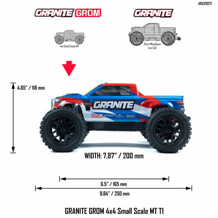 Arrma Granite Grom MEGA 4WD 380 Brushed 1/18 Monster Truck RTR (Includes Battery & Charger)