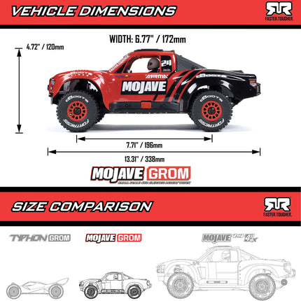 Arrma 1/16 MOJAVE GROM 4X4 RTR Brushed Desert Truck (Battery & Charger Included), Red/Black OR Blue/White