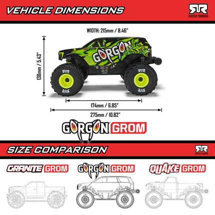 Arrma Gorgon Grom 4x4 1/16 RTR Brushed Monster Truck (Yellow, Red, or Bronze) w/SLT2 Radio, Battery & Charger [ARA2130]