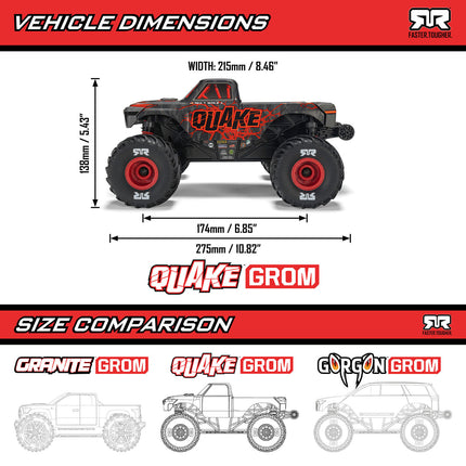 Arrma Quake Grom 4x4 1/16 RTR Brushed Monster Truck (Red, Green, or Purple) w/SLT2 Radio, Battery & Charger [ARA2137]
