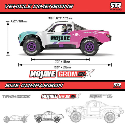 Arrma 1/16 MOJAVE GROM 223S DSC 4X4 RTR Brushless Desert Truck (Teal/Pink or White/Blue) (Battery & Charger Included)