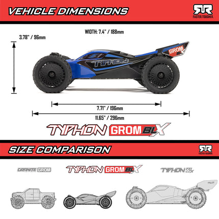 Arrma 1/14 TYPHON GROM 223S DSC 4X4 RTR Brushless Buggy, Red OR Blue (Battery & Charger Included)