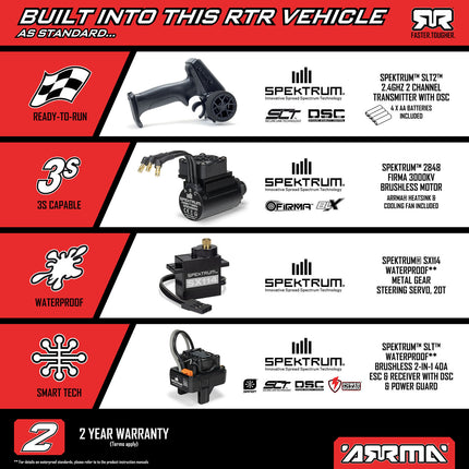 ARRMA Mini Kraton 3S BLX 4X4 1/16 RTR Brushless Monster Truck w/ Radio, 3S LiPo Battery & Charger Included – ARA2508S