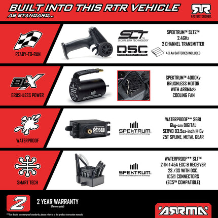 Arrma Freedom Flyer 223S BLX 1/10 2WD RTR Brushless Monster Truck (White) w/SLT2 2.4GHz Radio, DSC, Battery & Charger (ARA3530SFFT1)