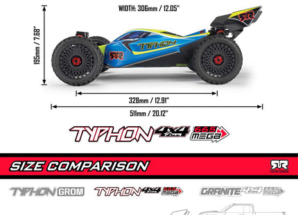 Arrma Typhon Mega 665 1/8 4WD Electric Buggy (Blue, Yellow, or Red)