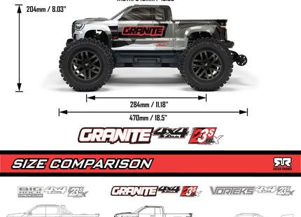 Arrma Granite 4x4 V4 223S DSC 1/10 RTR Brushless Monster Truck – Part #ARA4302V4  (Available in Gun Metal, Red, or Blue)