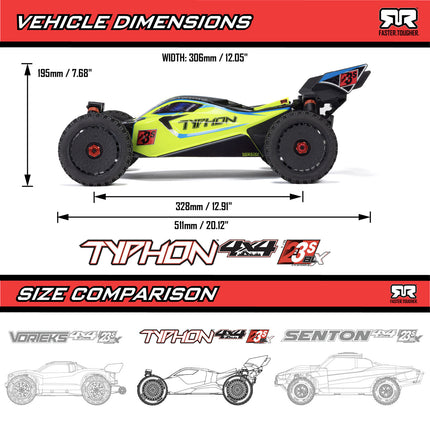Arrma Typhon 223S 1/8 BLX Brushless RTR 4WD Buggy (Green or Yellow)