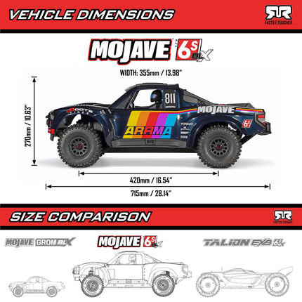ARRMA Mojave 6S BLX V3 1/7 4WD Brushless RTR Desert Truck (Blue or Tan) w/SLT3 2.4GHz Radio