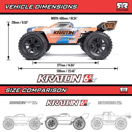 Arrma Kraton 6S BLX V6 1/8 4WD RTR Brushless Monster Truck (Blue/Orange OR Pink/White)