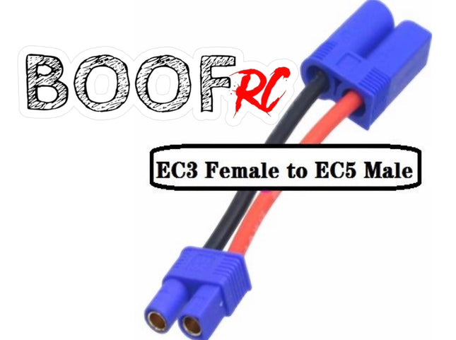 Boof RC EC3 Female to EC5 Male Adapter – 12AWG, 5cm