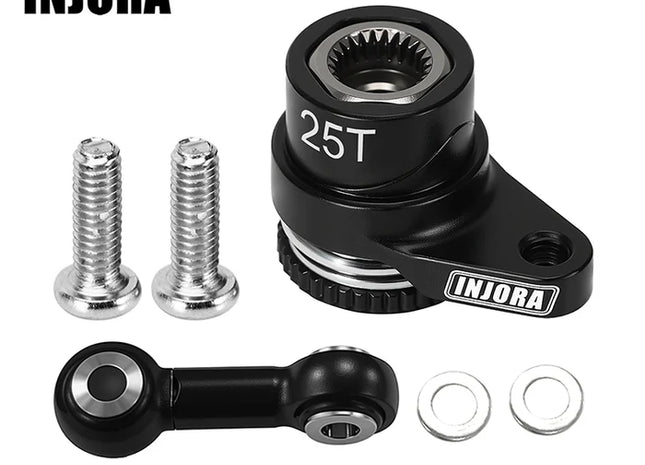 INJORA Aluminum Servo Saver Set for Arrma Mojave/Typhon/Granite Grom & Losi Nascar — 25T (GROM-11BK)