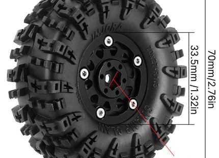 INJORA 1.3" 70×27mm Aluminum Wheel & Swamp Claw Tire Set for Micro Crawlers — YQW-1305BK-1319