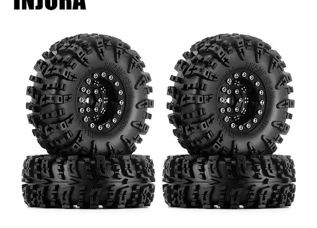 INJORA 1.3" 70×27mm Aluminum Wheel & Swamp Claw Tire Set for Micro Crawlers — YQW-1305BK-1319