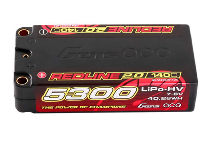 Gens Ace Redline 2.0 2S Shorty LiHV Battery 140C (7.6V/5300mAh) w/5mm Bullets (Part #GEA53002S14D5)