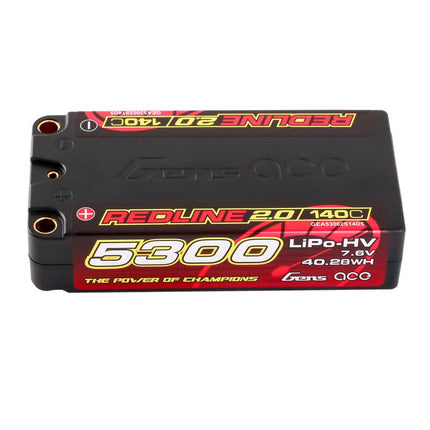 Gens Ace Redline 2.0 2S Shorty LiHV Battery 140C (7.6V/5300mAh) w/5mm Bullets (Part #GEA53002S14D5)