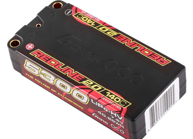 Gens Ace Redline 2.0 2S Shorty LiHV Battery 140C (7.6V/5300mAh) w/5mm Bullets (Part #GEA53002S14D5)