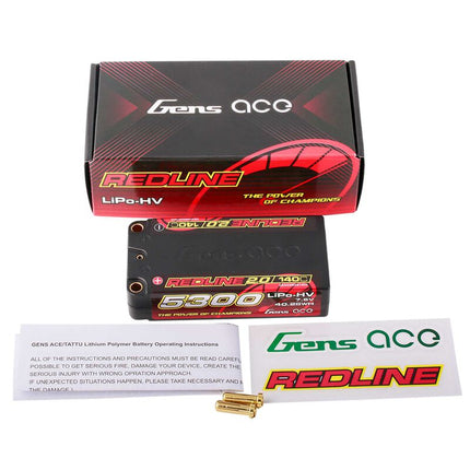 Gens Ace Redline 2.0 2S Shorty LiHV Battery 140C (7.6V/5300mAh) w/5mm Bullets (Part #GEA53002S14D5)