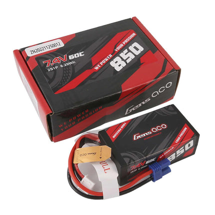 Gens Ace 2S 850mAh 60C LiPo Battery – EC2 Connector