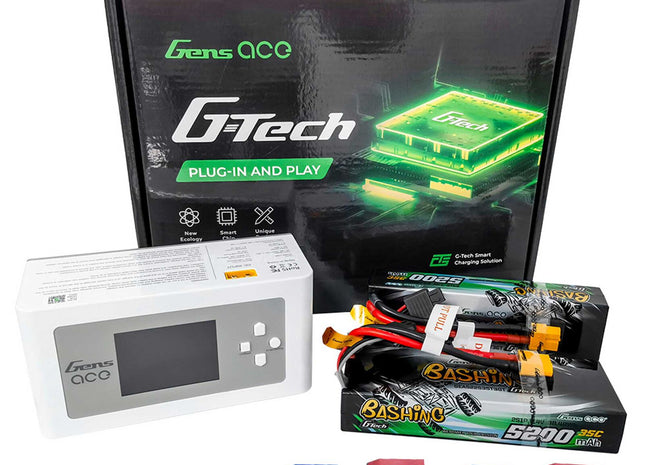 Gens Ace G-Tech Smart 2S Bundle w/Two 2S 35C XT60 LiPo Batteries (5200mAh) & IMars D300 Charger  Part Number: GEAD300522S35GT
