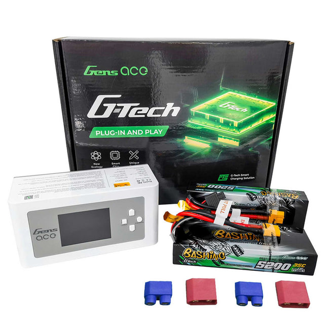 Gens Ace G-Tech Smart 2S Bundle w/Two 2S 35C XT60 LiPo Batteries (5200mAh) & IMars D300 Charger  Part Number: GEAD300522S35GT