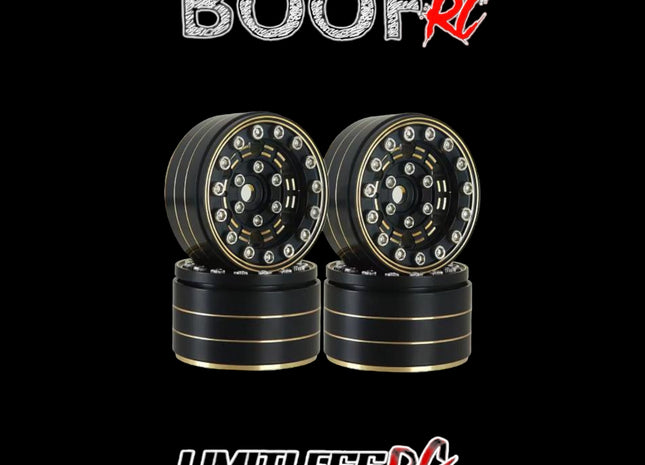 BOOF RC 1.0" Beadlock Wheels – Black/Gold (4pcs) Part #: BFRDSCX24014002 Fits 1/18 & 1/24 Mini Crawlers – Brass/Gold Beadlock Style
