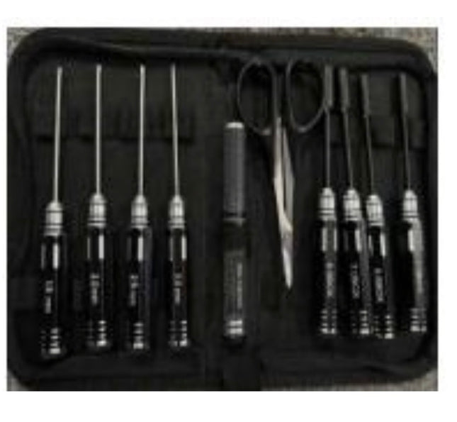 BOOF RC 10-Piece Mini RC Tool Kit w/Hex Drivers, Nut Drivers, Reamer, Scissors & Carrying Case