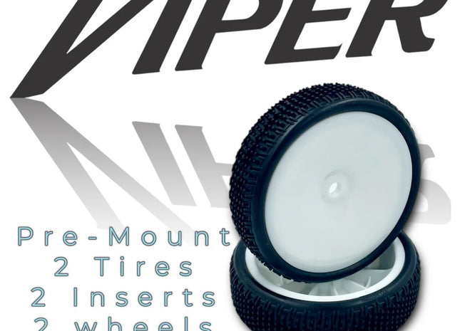 Pro-Motion Viper 2.2" Slim 2WD Front Pre-Mount LP Carpet Buggy Tires (2) — C3 Green (Medium Compound, White Wheels) Part #: 3070-C3-W