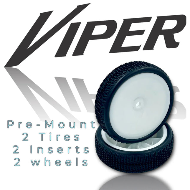 Pro-Motion Viper 2.2" Slim 2WD Front Pre-Mount LP Carpet Buggy Tires (2) — C3 Green (Medium Compound, White Wheels) Part #: 3070-C3-W
