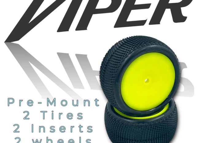 Pro-Motion Viper 2.2" Rear LP Carpet Pre-Mount Buggy Tires (2) — Yellow (C3 Green/Medium) Part #: 3090-C3-Y