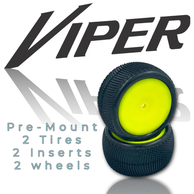 Pro-Motion Viper LP 2.2" Rear Carpet Tire Pre-Mount (Yellow or White Wheels) (C5 Super Soft) (2) (3090-C5-Y / 3090-C5-W)