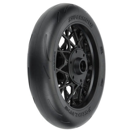 Pro-Line 1/4 Supermoto Motorcycle Front Tire Pre-Mounted (Black) (1) (S3) PRO1022210